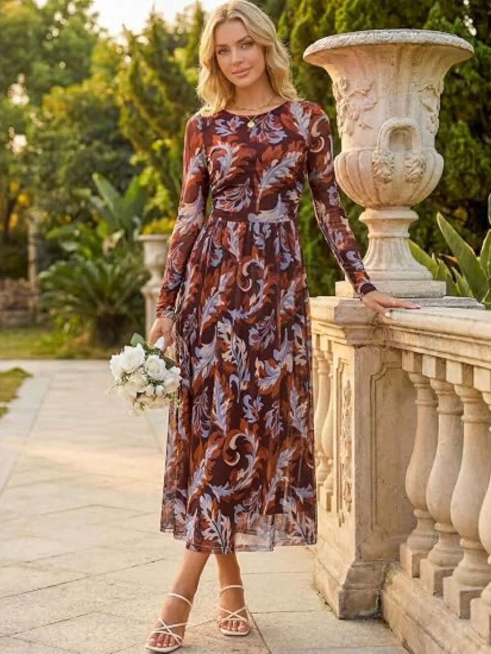 Women's Fall Wedding Guest Cocktail Long Sleeve Floral Maxi Dress